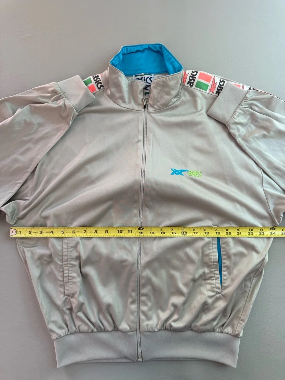 Vintage ASICS Silver Tape Logo Bomber Track Jacket Italy 52 Men's Medium Large